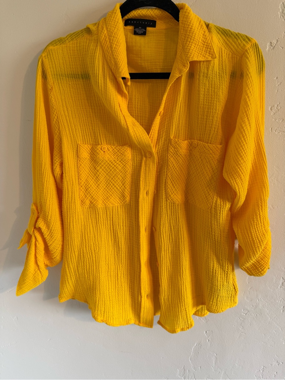 Sanctuary Gauze Yellow Button-Up Crinkle Shirt